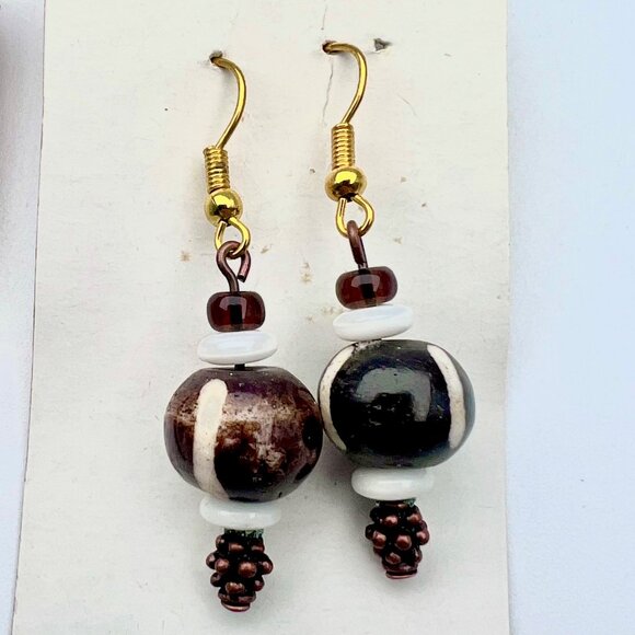 Lot Of 3 Pairs Handmade Beaded Dangle Earrings Mixed Stone Boho Style - Picture 2 of 10